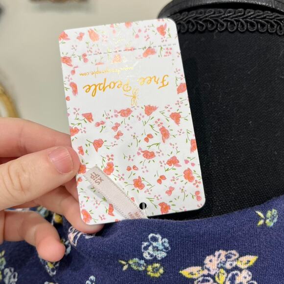 Free People Navy Floral Button-Front Mini Dress xs - Picture 3 of 3
